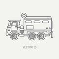 Line flat plain vector icon armored wagon army truck. Military vehicle. Cartoon vintage style. Autonomous mobile command Royalty Free Stock Photo