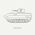 Line flat plain vector icon infantry assault armored army truck. Military amphibious vehicle. Cartoon vintage style Royalty Free Stock Photo