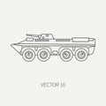 Line flat plain vector icon infantry assault armored army truck. Military amphibious vehicle. Cartoon vintage style Royalty Free Stock Photo