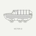 Line flat plain vector icon infantry assault armored army truck. Military amphibious vehicle. Cartoon vintage style Royalty Free Stock Photo