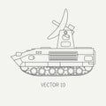 Line flat plain vector icon intelligence service armored army truck. Military vehicle. Cartoon vintage style. Soldiers Royalty Free Stock Photo