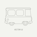 Line flat plain vector icon minibus taxi car. Commercial vehicle. Cartoon vintage style. Transportation. Traveling