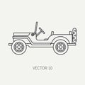 Line flat plain vector icon service staff open body army car. Military vehicle. Cartoon vintage style. Cargo Royalty Free Stock Photo