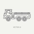 Line flat plain vector icon service staff open body army truck. Military vehicle. Cartoon vintage style. Cargo Royalty Free Stock Photo