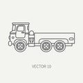 Line flat plain vector icon service staff open body army truck. Military vehicle. Cartoon vintage style. Cargo Royalty Free Stock Photo