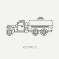 Line flat plain vector icon service staff refueller army truck. Military vehicle. Cartoon vintage style. Cargo Royalty Free Stock Photo
