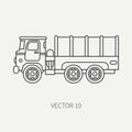 Line flat plain vector icon tarpaulin wagon army truck. Military vehicle. Cartoon vintage style. Cargo and soldiers Royalty Free Stock Photo