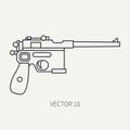 Line flat plain vector military icon handgun, pistol. Army equipment and armament. Legendary retro weapon. Cartoon style