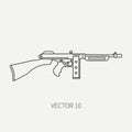 Line flat plain vector military icon - machine gun. Army equipment and armament. Legendary retro weapon. Cartoon style