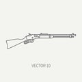 Line flat plain vector military icon rifle, carbine. Army equipment and armament. Legendary retro weapon. Cartoon style