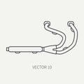 Line flat plain vector motorcycle icon classic bike exhaust system. Legendary retro. Cartoon style. Biker motoclub