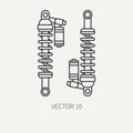 Line flat plain vector motorcycle icon modern bike shock absorber. Legendary retro. Cartoon style. Biker motoclub