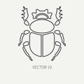 Line flat plain vector wildlife fauna icon bug, scarab. Simplified retro. Royalty Free Stock Photo