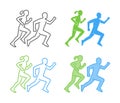 Line and flat running logo. Vector running icon. Runner silhouette figures.