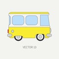 Line flat vector color icon minibus taxi car. Commercial vehicle. Cartoon vintage style. Transportation. Traveling