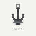 Line flat vector color marine icon with nautical design elements - retro anchor. Cartoon style. Illustration and element Royalty Free Stock Photo