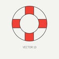 Line flat vector color marine icon with nautical design elements - retro lifebuoy. Cartoon style. Illustration and