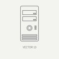 Line flat vector computer part icon housing body. Cartoon style. Digital gaming and business office pc desktop device