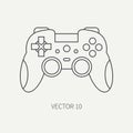 Line flat vector computer part icon joystick. Cartoon style. Digital gaming and business office pc desktop device