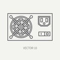 Line flat vector computer part icon power supply. Cartoon style. Digital gaming and business office pc desktop device