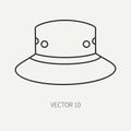 Line flat vector hunt and camping icon hat, cap beret. Hunter equipment, armament. Retro cartoon style. Wildlife travel Royalty Free Stock Photo