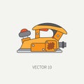 Line flat vector icon with building electrical tool - planer. Construction and repair work. Powerful industrial