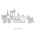 Line flat vector icon construction machinery road scraper. Industrial style. Construction machinery. Building. Business Royalty Free Stock Photo