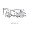 Line flat vector icon construction machinery truck auto crane. Industrial style. Corporate cargo delivery. Lift Royalty Free Stock Photo