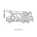 Line flat vector icon construction machinery truck auto crane. Industrial style. Corporate cargo delivery. Lift Royalty Free Stock Photo