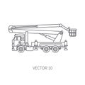 Line flat vector icon construction machinery truck auto crane. Industrial style. Corporate cargo delivery. Lift Royalty Free Stock Photo