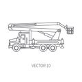 Line flat vector icon construction machinery truck auto crane. Industrial style. Corporate cargo delivery. Lift Royalty Free Stock Photo