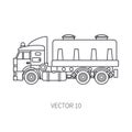 Line flat vector icon construction machinery truck tank. Industrial style. Corporate cargo delivery. Commercial