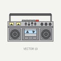 Line flat vector icon with retro electrical audio device boombox. Analog broadcast. Music. Cartoon style. Nostalgia