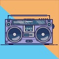 Line flat vector icon with retro electrical audio device boombox. Vector illustration