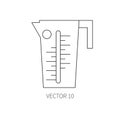 Line flat vector kitchenware icons - beaker. Cutlery tools. Cartoon style. Illustration and element for your design