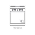 Line flat vector kitchenware icons - oven. Cutlery tools. Cartoon style. Illustration and element for your design