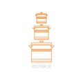 Line flat vector kitchenware icons - pan, pot. Cutlery tools. Cartoon style. Illustration and element for your design Royalty Free Stock Photo