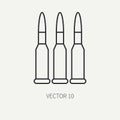 Line flat vector military icon - ammunition , ammo. Army equipment and weapons. Army. Assault. Soldiers. Armament