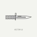 Line flat vector military icon - bayonet knife. Army equipment and weapons. Cartoon style. Army. Assault. Soldiers