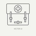 Line flat vector military icon - first aid kit. Army equipment and weapons. Cartoon style. Army. Assault. Soldiers