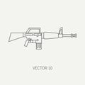 Line flat vector military icon - machine gun. Army equipment and weapons. Cartoon style. Army. Assault. Soldiers