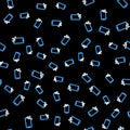 Line Flight mode in the mobile phone icon isolated seamless pattern on black background. Airplane or aeroplane flight