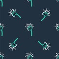 Line Flower producing pollen in atmosphere icon isolated seamless pattern on black background. Vector