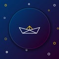 Line Folded paper boat icon isolated on blue background. Origami paper ship. Colorful outline concept. Vector