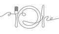 Line fork, knife and plate. Continuous one line drawing cutlery, cooking utensils restaurant logo menu linear style art