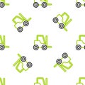 Line Forklift truck icon isolated seamless pattern on white background. Fork loader and cardboard box. Cargo delivery