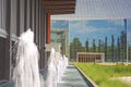 Line of Fountains on the Yard Building of Christ Cathedral Church Royalty Free Stock Photo