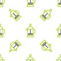 Line French press icon isolated seamless pattern on white background. Vector