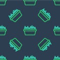 Line Fresh grass in a rectangular icon isolated seamless pattern on blue background. Home decor. The symbol of growth Royalty Free Stock Photo