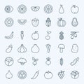 Line Fruit Vegetable Icons Set